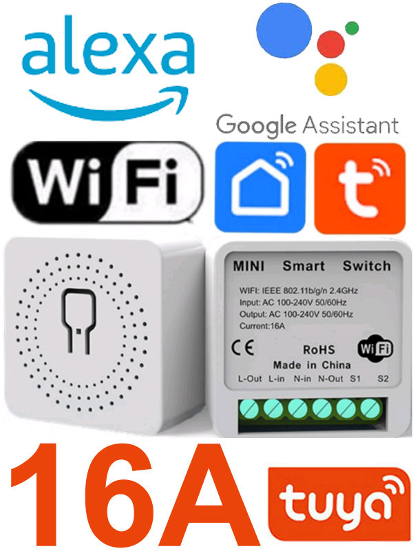 Розумний Smart перемикач 1-канальний nini реле Tuya Wi-Fi односторонній 16АEStyle