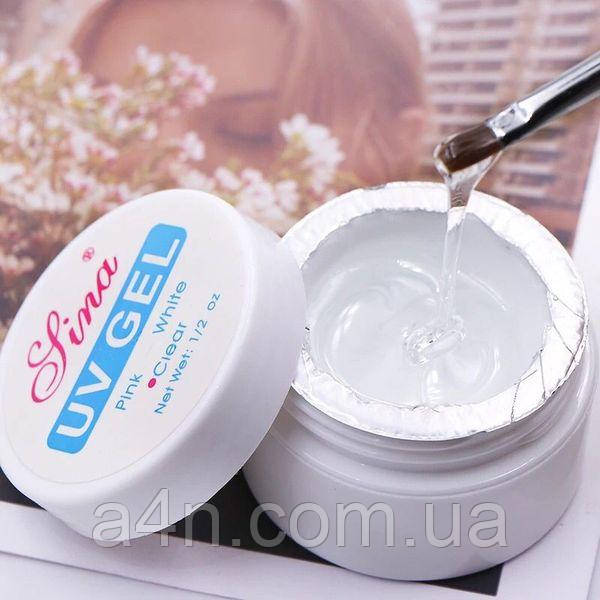 Уф гель для нарощування нігтів Lina - прозорий, однофазний, для зміцнення та моделювання нігтів, фото 1