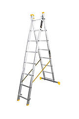 Драбина алюмінієва MASTERTOOL двосекційна комбінована 2х8 щаблів h = 3980 мм max 150 кг 79-1408