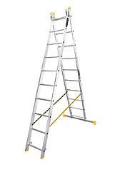 Драбина алюмінієва MASTERTOOL двосекційна комбінована 2х10 ступенів h = 5050 мм max 150 кг 79-1410