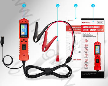 12 24 В P200 авто тестер ланцюгів, корник ланцюга, ел. тестер, тест безперервності напруги кабель 2 м red Код/Артикул