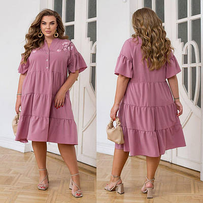 Жіноча сукня розлітайка літо софт з воланами та сакурою великі розміри