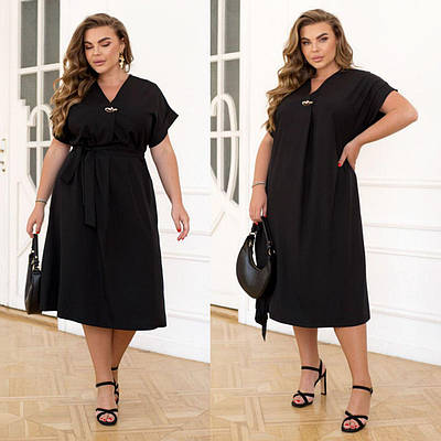 Жіноча сукня міді літня з поясом класичний крій