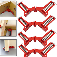 Металева кутова струбцина столярна 90 градусів зажим до 75 мм комплект 4 штуки для точного з'єднання деталей