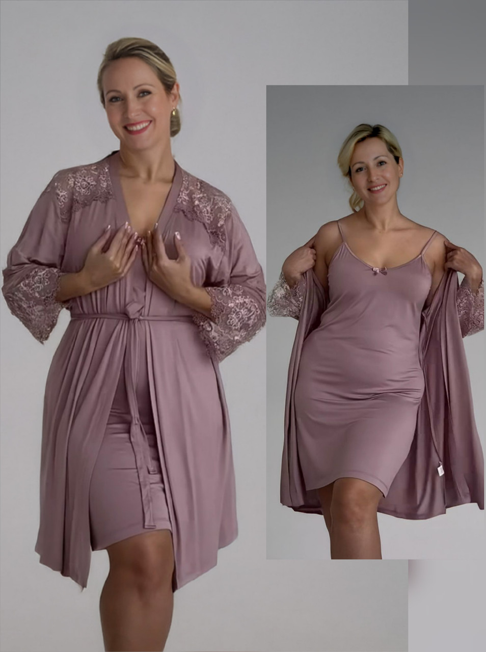 Халат з нічною сорочкою кофейного кольору.Cotpark, фото 1