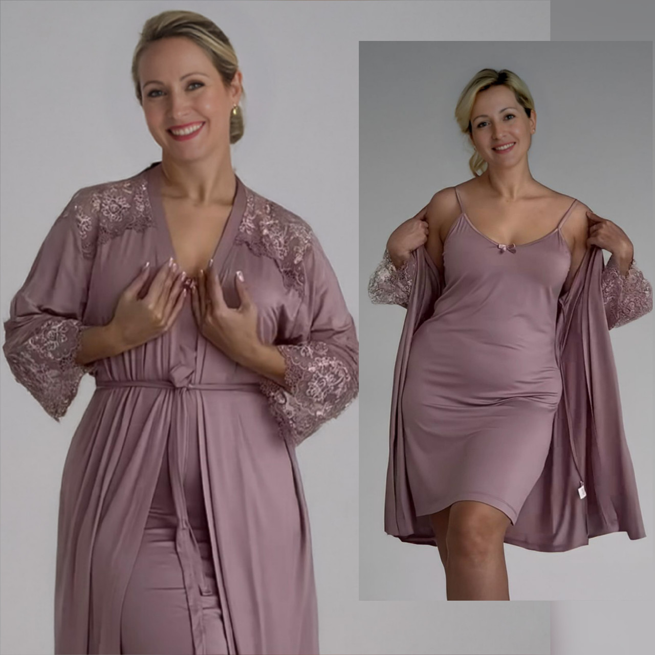 Халат із нічною сорочкою великих розмірів 16207-B, фото 1