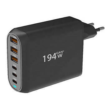 Зарядний пристрій GAN 6 портів 194W адаптер для смартфонів ноутбуків швидка зарядка із захистом