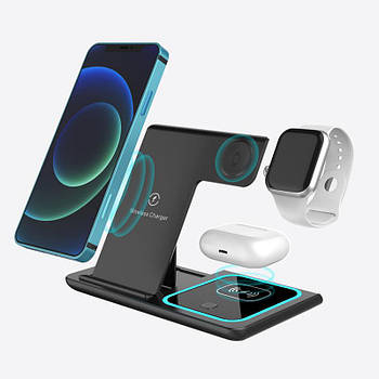 Бездротова зарядка 3-в-1 MagSafe для смартфонів годинника навушників з підсвічуванням 15Вт Type-C