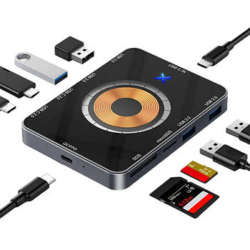Універсальний USB хаб-концентратор 10-в-1 з бездротовою зарядкою для MacBook Windows та інших пристроїв
