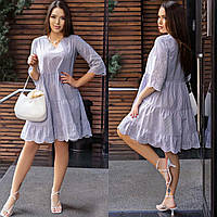 Літнє жіноче котонове вільне каскадне плаття з прошвою в дрібну смужку (р.42-48). Арт-3751/51