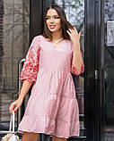 Літнє жіноче котонове вільне каскадне плаття з прошвою в дрібну смужку (р.42-48). Арт-3751/51, фото 3
