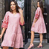 Літнє жіноче котонове вільне каскадне плаття з прошвою в дрібну смужку (р.42-48). Арт-3751/51, фото 4