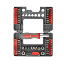 Викрутка бітами та головками 1/4" 38 шт CrV тріскаточна (футляр) з