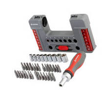 Викрутка бітами та головками 1/4" 38 шт CrV тріскаточна (футляр) з, фото 2