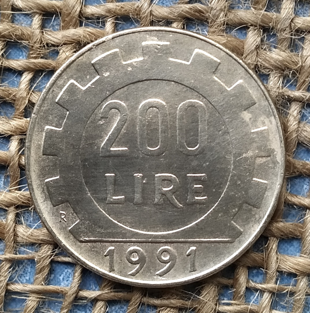 200 лiр 1991 року. Iталiя, фото 1