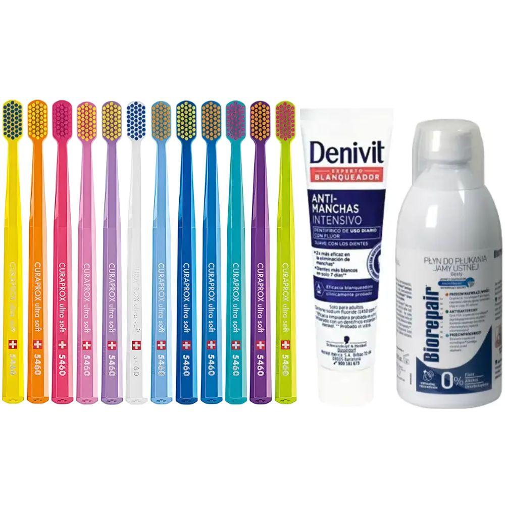 Зубна щітка Curaprox CS 5460 Ultra Soft для чутливих ясен + паста Denivit Anti-Stain відбілююча + ополіскувач BIOREPAIR