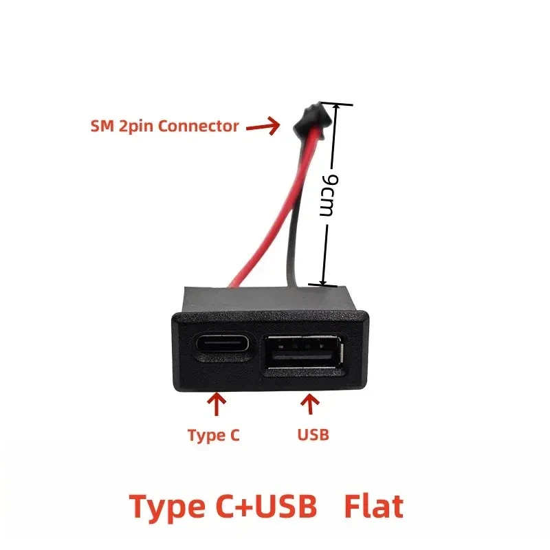 Врізний подвійний роз`єм USB_A + Type-C, мама, чорний, фото 1
