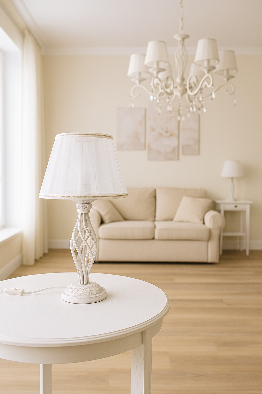 Настільна лампа в класичному стилі в білому із золом кольору, фото 1