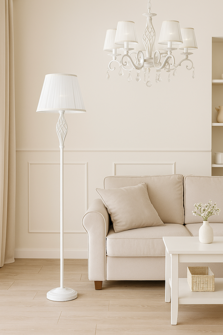 Торшер з тканинним абажуром у класичному стилі, фото 1