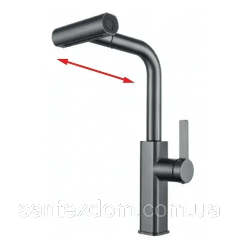 Змішувач для кухні Mixxus MOZ-014 Graphite з висув.лійкою (4 реж.)з нерж.ст. (MI6340), фото 1