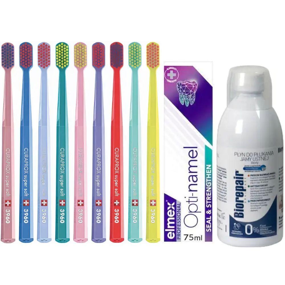 Зубна щітка Curaprox CS 3960 Super Soft для чутливих ясен + паста Elmex Opti-Namel для захисту емалі + ополіскувач BIOREPAIR