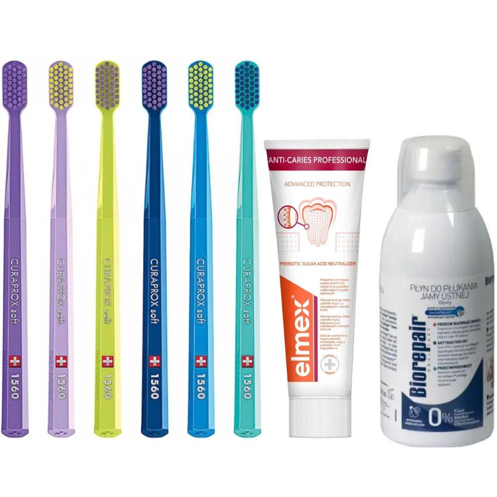 Зубна щітка Curaprox CS 1560 Soft для чутливих ясен + паста Elmex Anti-Caries Professional + ополіскувач BIOREPAIR