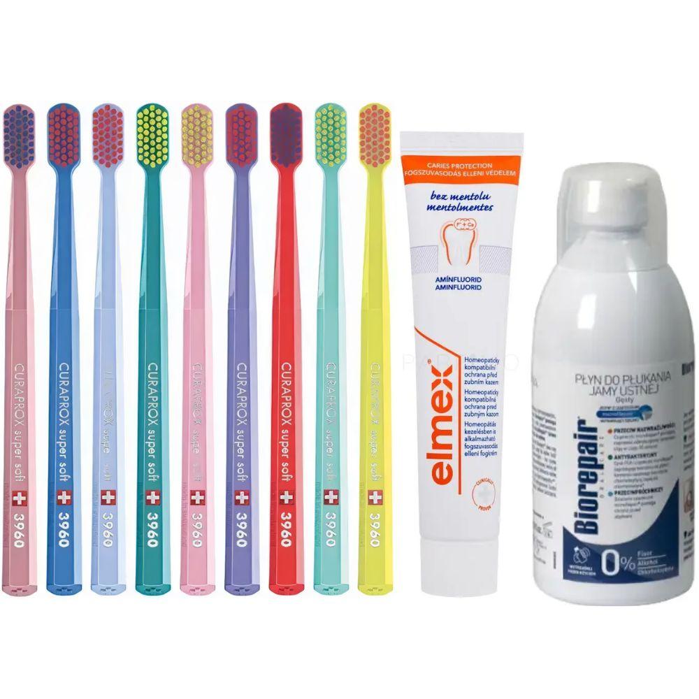 Зубна щітка Curaprox CS 3960 Super Soft для чутливих ясен + паста Elmex Anti Caries Menthol Free + ополіскувач BIOREPAIR
