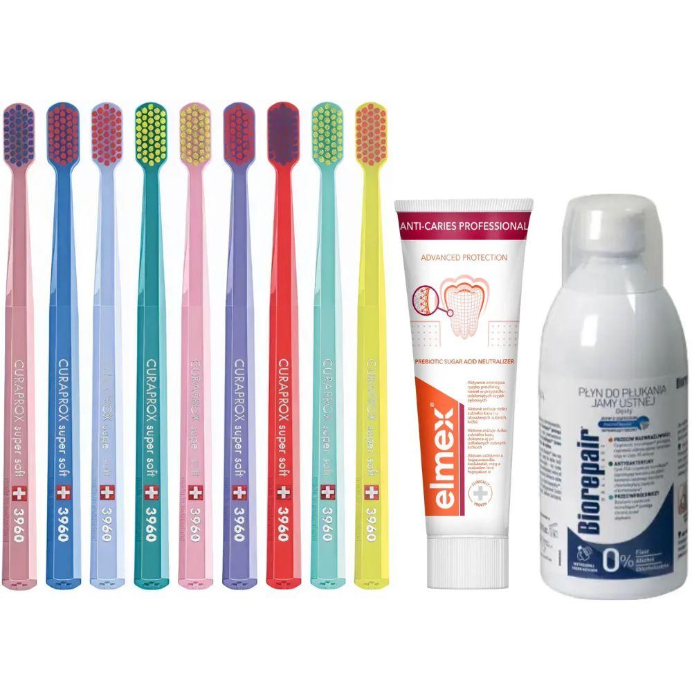 Зубна щітка Curaprox CS 3960 Super Soft для чутливих ясен + паста Elmex Anti-Caries Professional + ополіскувач BIOREPAIR