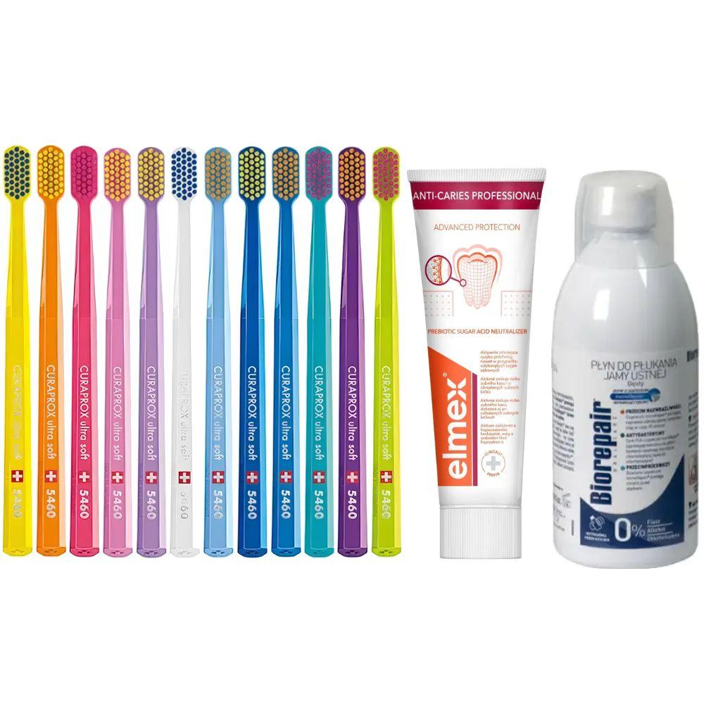Зубна щітка Curaprox CS 5460 Ultra Soft для чутливих ясен + паста Elmex Anti-Caries Professional + ополіскувач BIOREPAIR