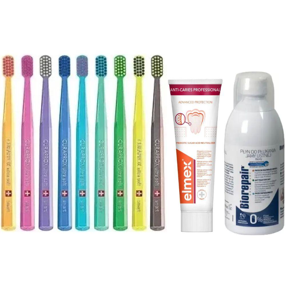 Зубная щетка Curaprox CS Smart 7600 + паста Elmex Anti-Caries Professional + ополіскувач BIOREPAIR відновлення емалі