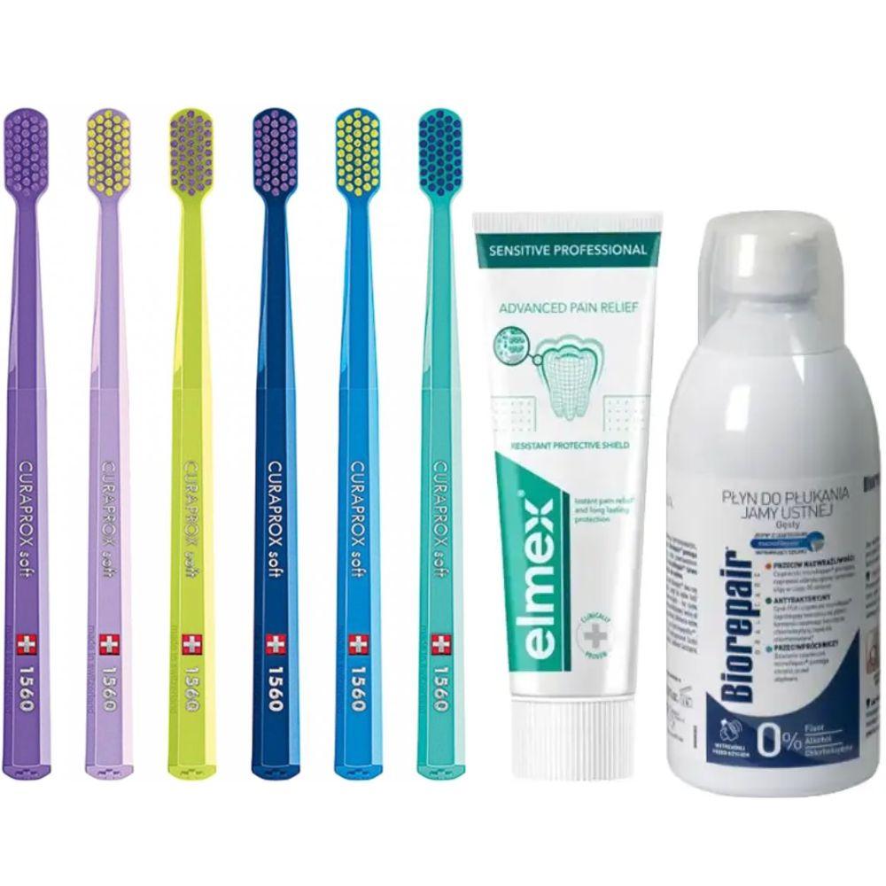 Зубна щітка Curaprox CS 1560 Soft для чутливих ясен + зубна паста Elmex Sensitive Professional + ополіскувач BIOREPAIR