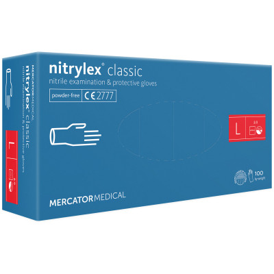 Медичні рукавички Mercator Medical Nitrylex Classic Нітрилові Неопудрені діагностичні Розмір L Сині 100 шт. (3.1011)