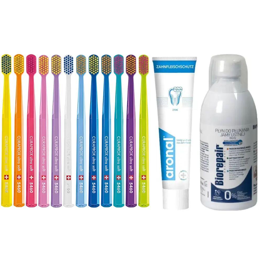 Зубна щітка Curaprox CS 5460 Ultra Soft для чутливих ясен і пародонтозу + паста Elmex Aronal з цинком + ополіскувач BIOREPAIR