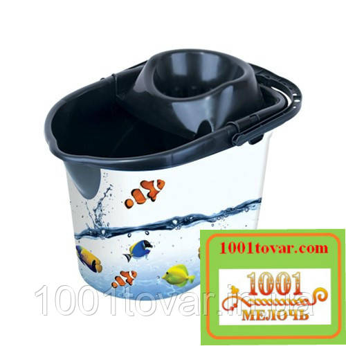 Відро МОП для швабр з віджимом, 13 л, з малюнком Рибки, Elif, фото 1