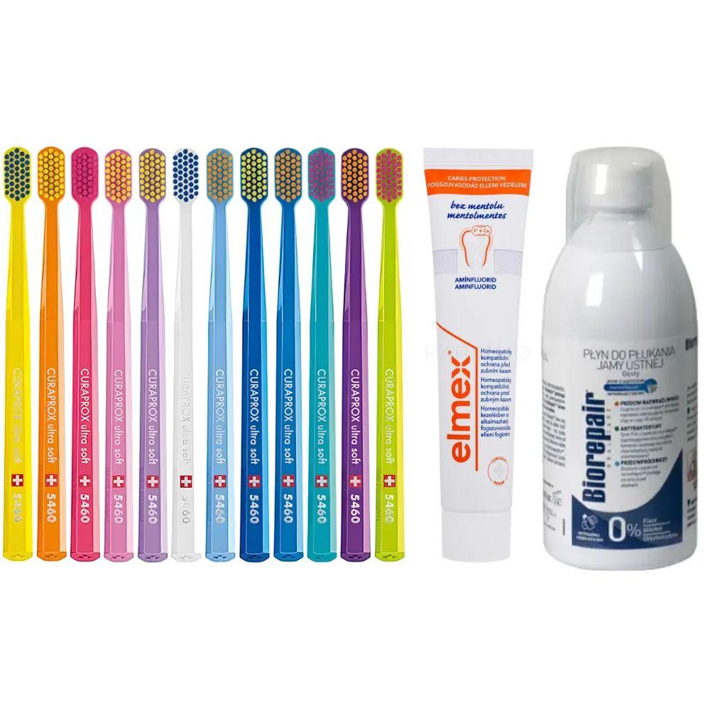 Зубна щітка Curaprox CS 5460 Ultra Soft для чутливих ясен + паста Elmex Anti Caries Menthol Free + ополіскувач BIOREPAIR