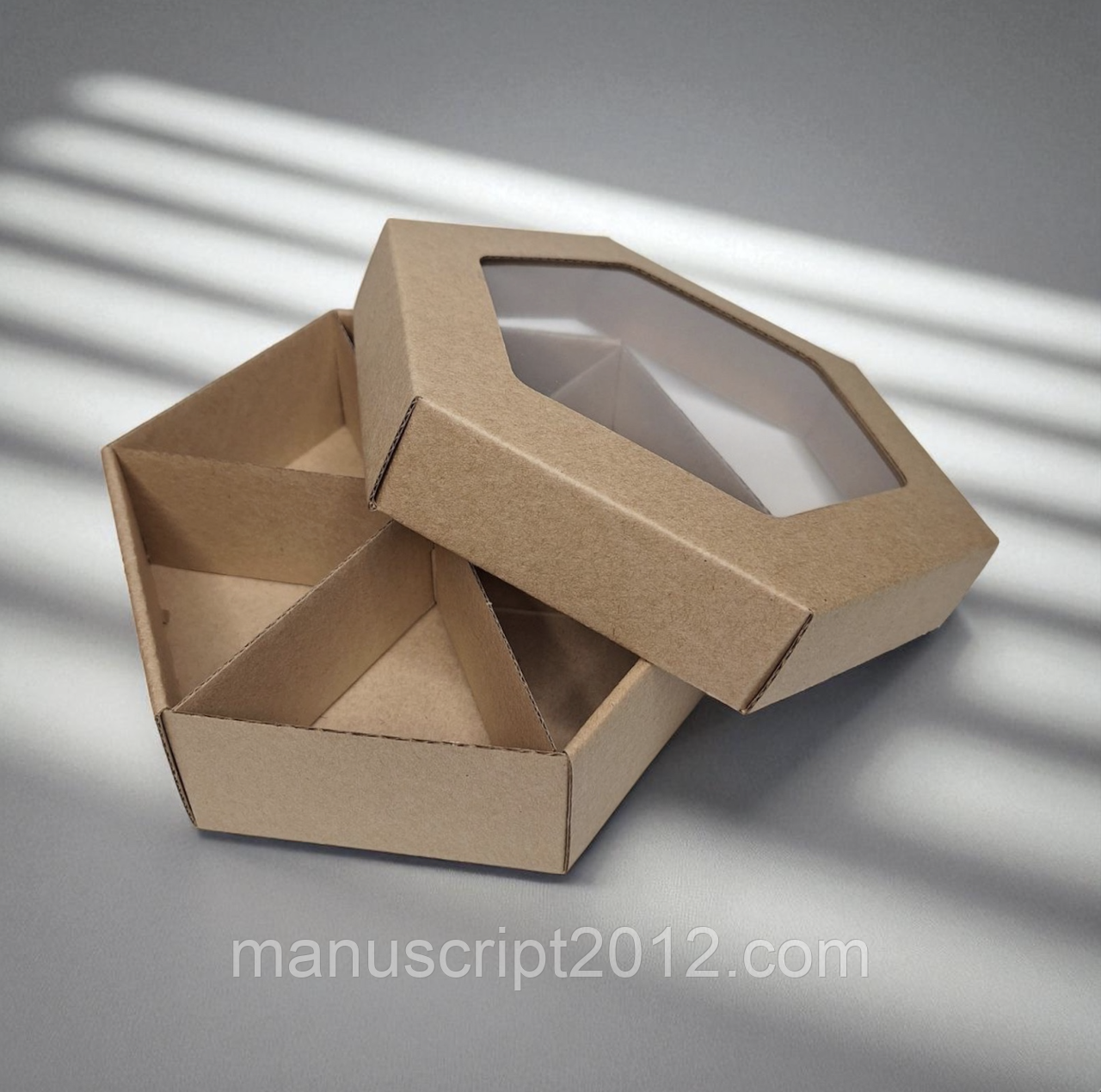 Коробка шестикутна для наборів горіхів, сухофруктів (220х190х55мм.) крафт