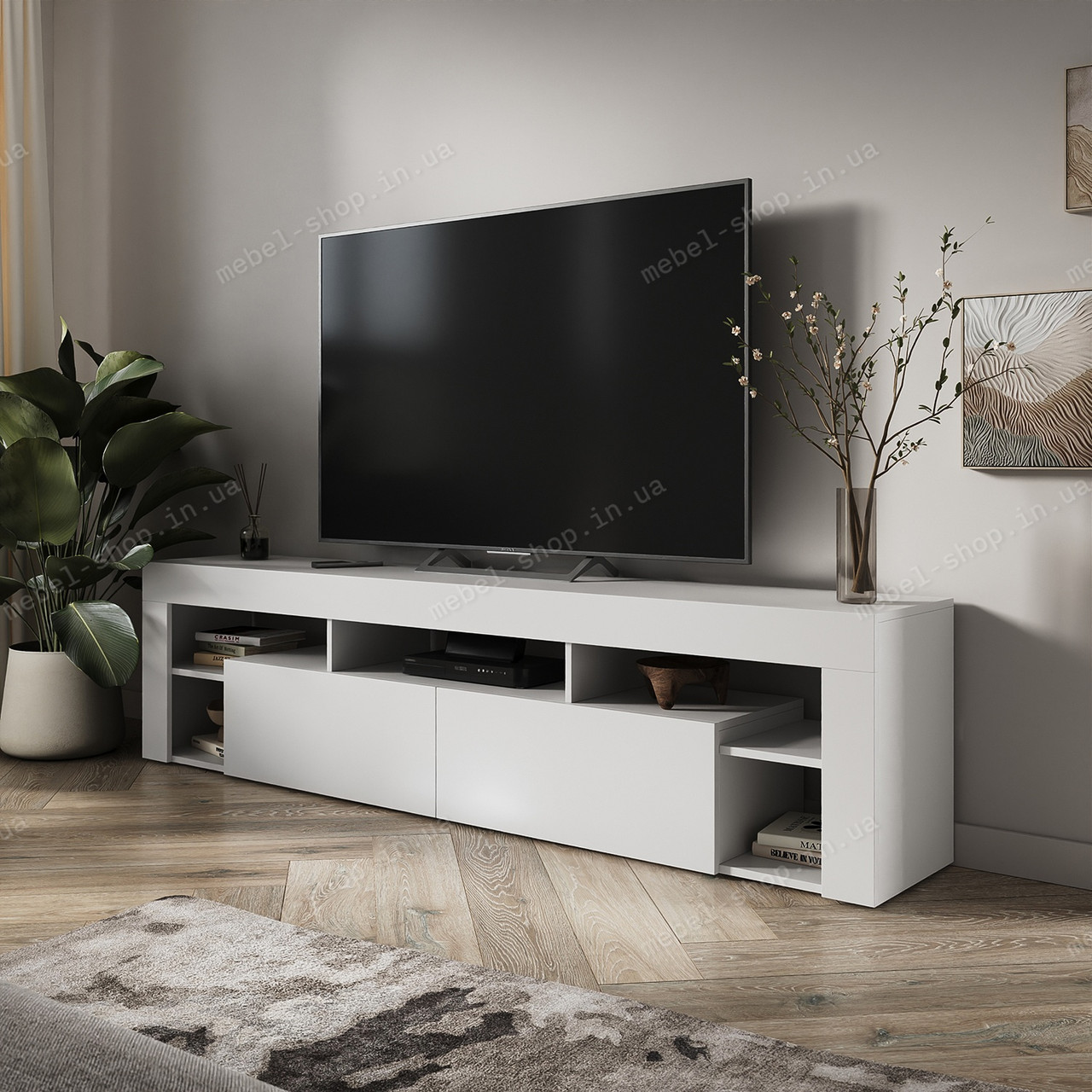 Тумба під ТВ із ДСП Довгий комод під телевізор 200 см Сучасна тумба у вітальню або спальню для телевізора, фото 1