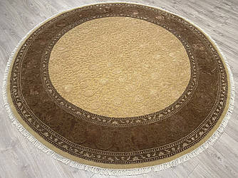 Індійський килим ручної роботи вовна зшовком RAJ1-RO-11-Gold3-Brown6-Round