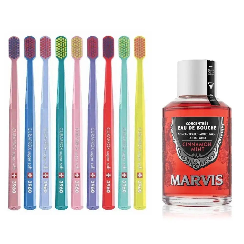 Зубна щітка Curaprox CS 3960 Super Soft + ополіскувач MARVIS Cinnamon Mint Eau De Bouche 120 мл