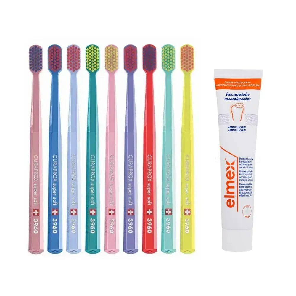 Зубна щітка Curaprox CS 3960 Super Soft для чутливих ясен і пародонтозу + паста Elmex Anti Caries Menthol Free защита от кариеса