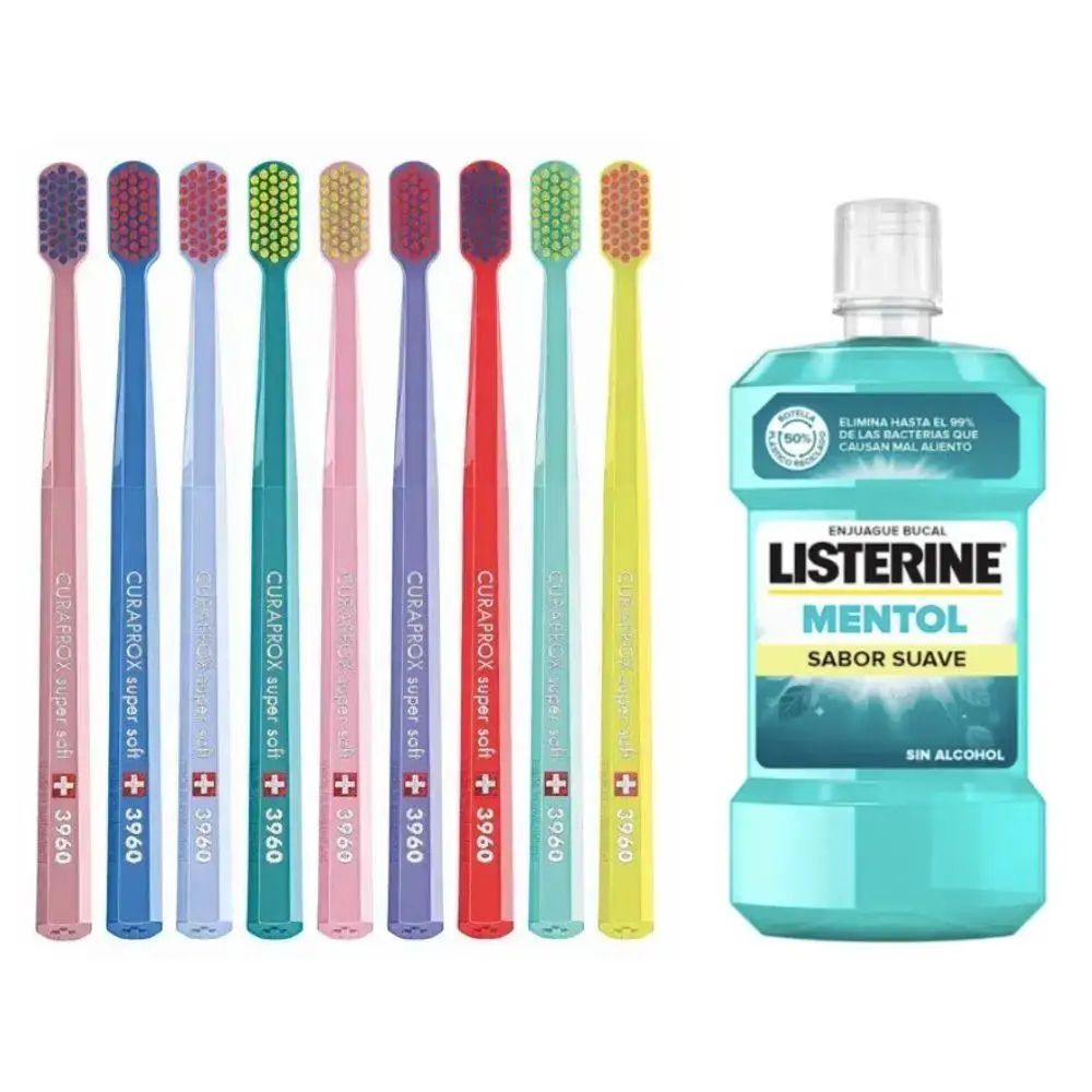 Зубна щітка Curaprox CS 3960 Super Soft для чутливих ясен і пародонтозу + ополіскувач LISTERINE mentol Sabor Suave 0% alc.