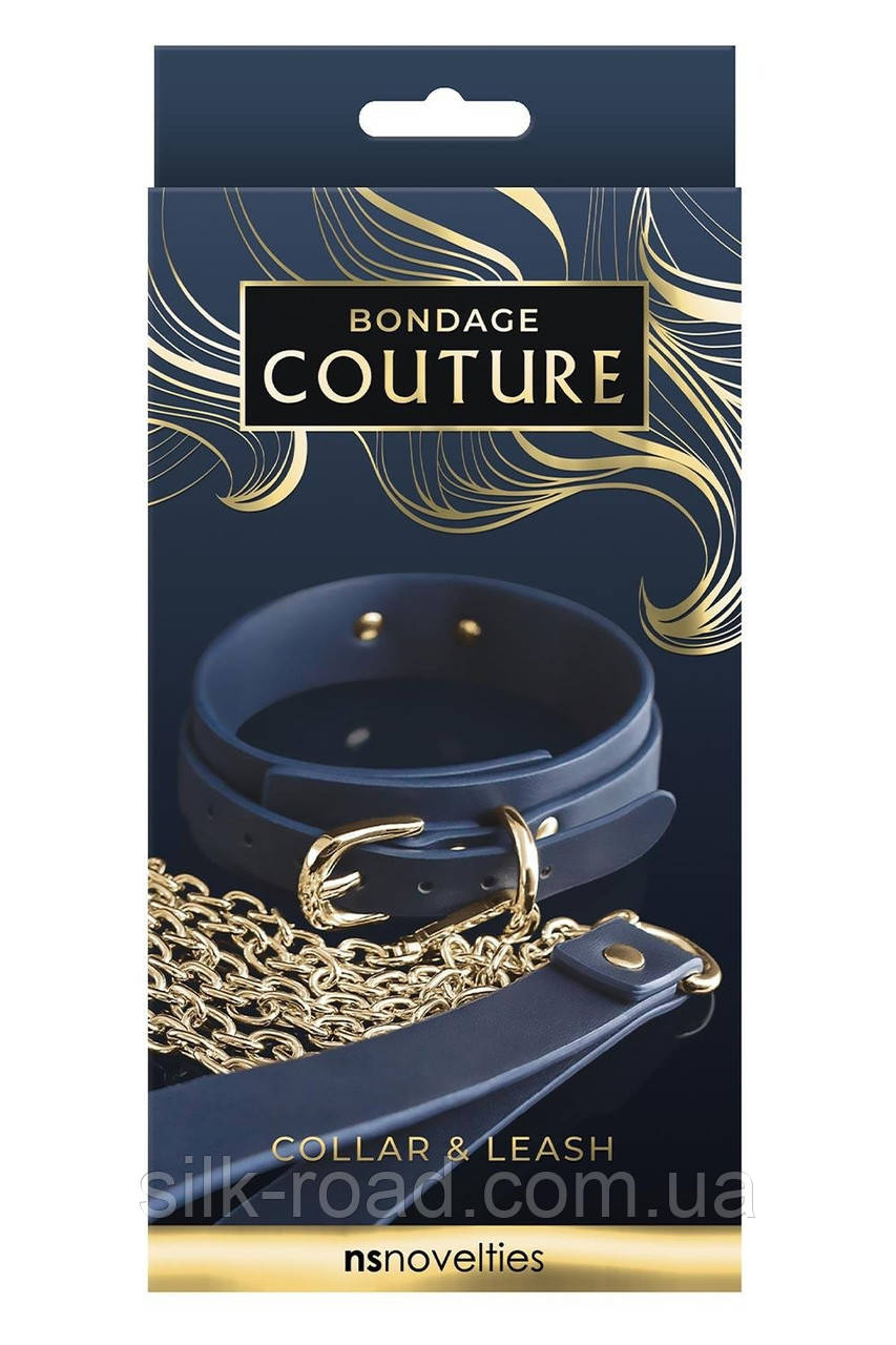Нашийник з повідцем BONDAGE COUTURE COLLAR AND LEASH BLUE