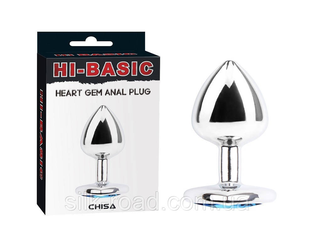 Анальна пробка Chisa HI-BASIC з блакитним каменем у вигляді серця