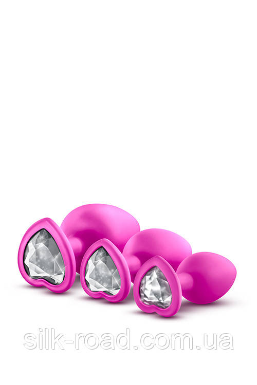 Набір анальних пробок із камінням Blush Bling Plugs Training Kit, рожевий