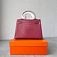 Шкіряна сумка з однією ручкою фактура крокодил 22см КТ-813-22 Малинова, фото 6