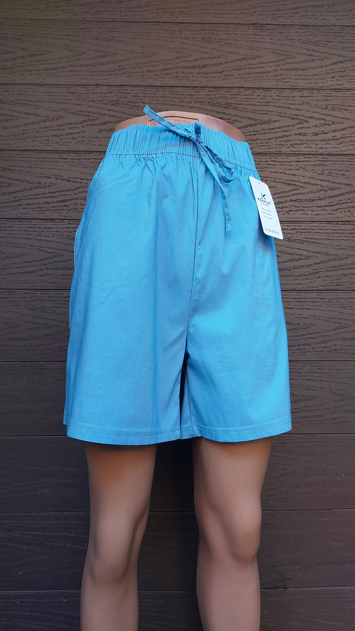Шорти жіночі з легкої тканини у блакитному кольорі розміри 48-52