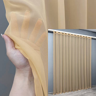 Готова (400х250см.) шифонова однотонна тюль, колір карамельний. Код 41-101