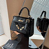 Жіноча сумка 050 крос-боді на ремінці рептилія чорна, фото 3