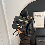 Жіноча сумка 050 крос-боді на ремінці рептилія чорна, фото 2