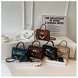 Жіноча сумка 050 крос-боді на ремінці рептилія чорна, фото 9